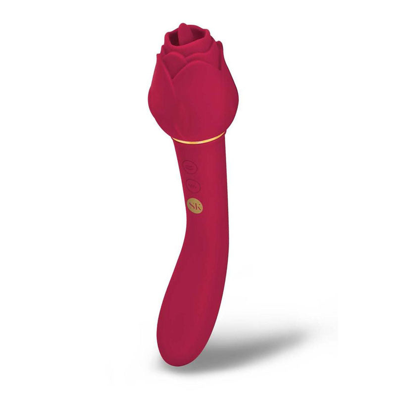 Secret Kisses ROSEGASM LINGO - Rose Red 20.3 cm Dual Vibrator & Flicking Stimulator - SK-1029
