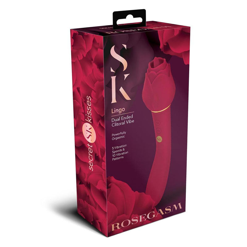 Secret Kisses ROSEGASM LINGO - Rose Red 20.3 cm Dual Vibrator & Flicking Stimulator - SK-1029