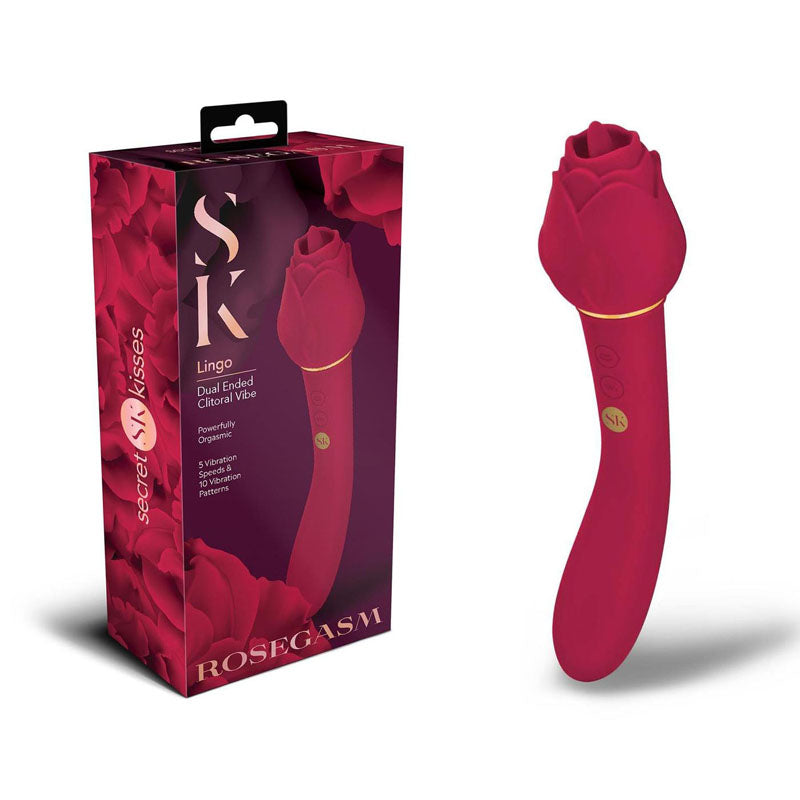 Secret Kisses ROSEGASM LINGO - Rose Red 20.3 cm Dual Vibrator & Flicking Stimulator - SK-1029