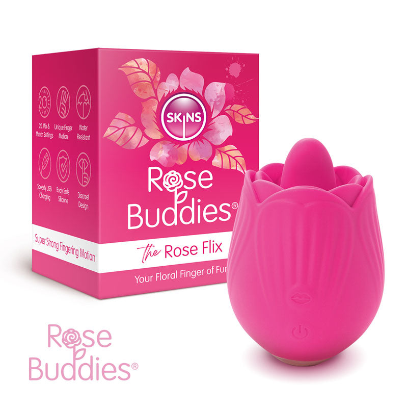 Skins Rose Buddies - The Rose Flix - Pink USB Rechargeable Flicking Rose Stimulator - SKRBRF