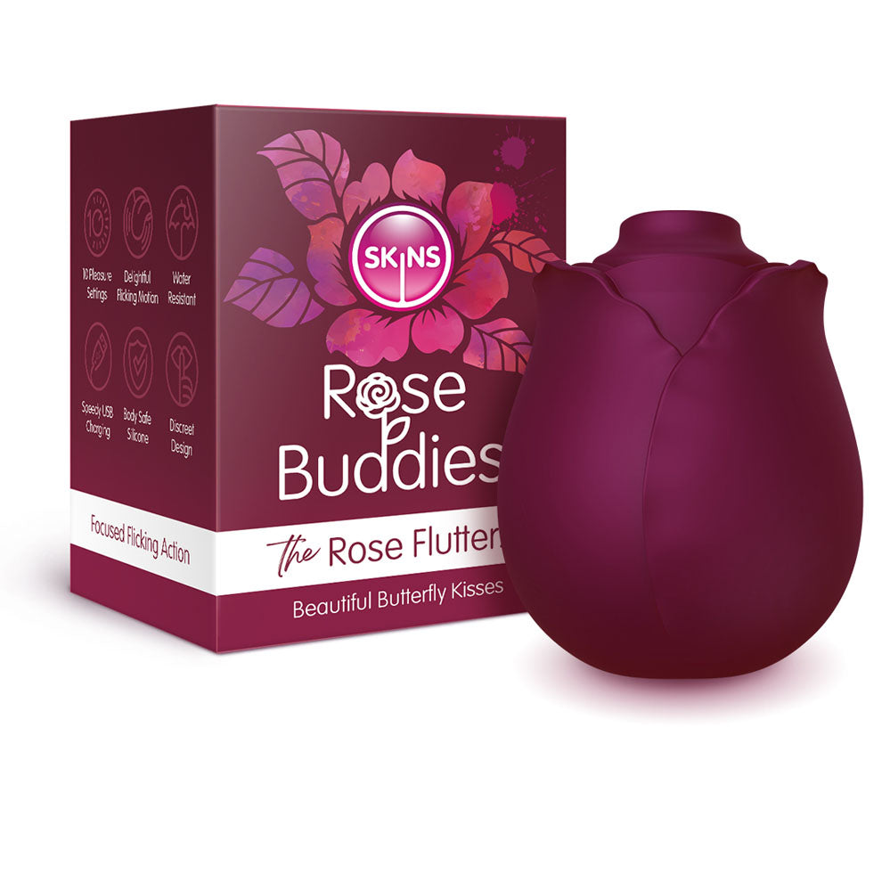 Skins Rose Buddies - The Rose Flutterz - Purple USB Rechargeable Flicking Rose Stimulator - SKRBRFZ