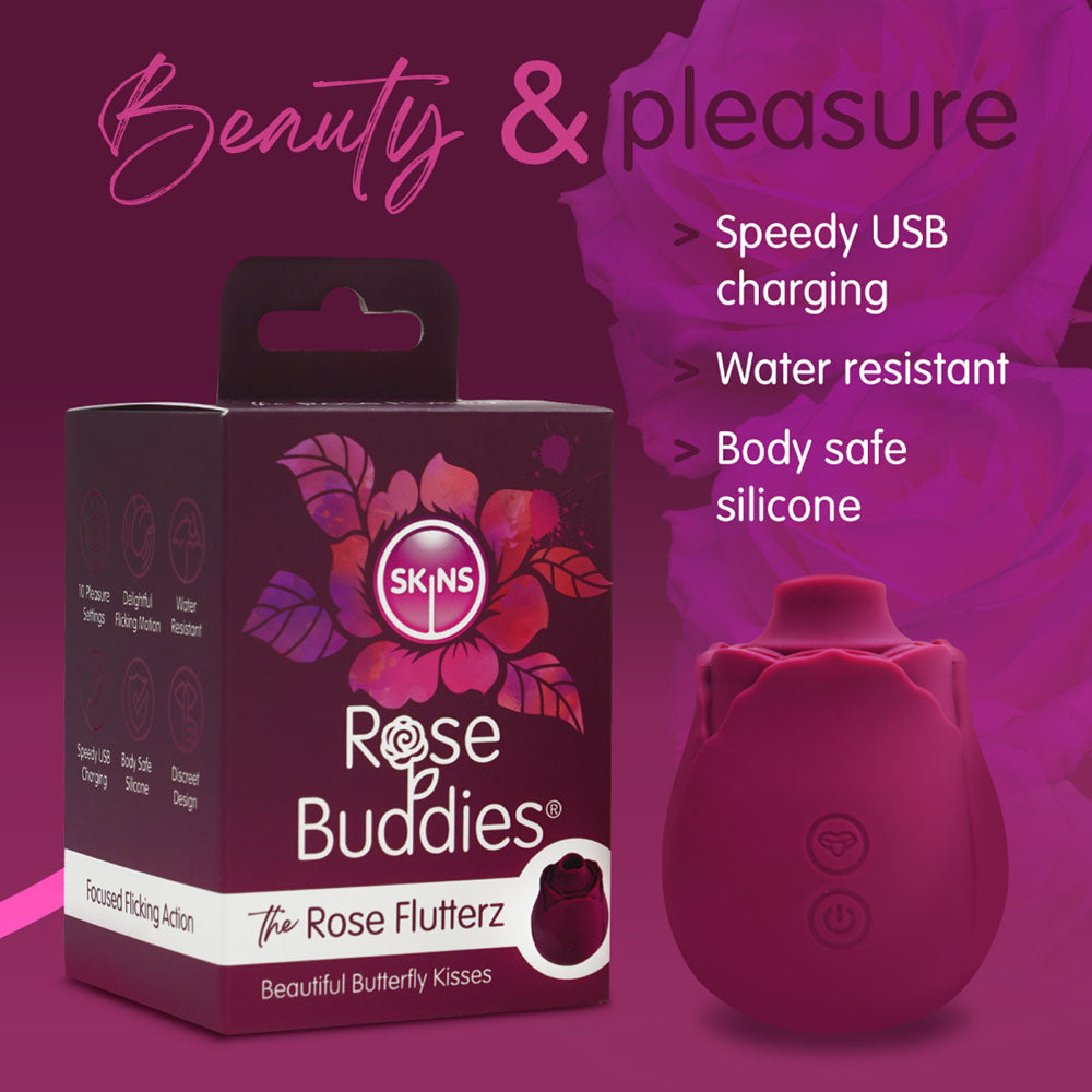 Skins Rose Buddies - The Rose Flutterz - Purple USB Rechargeable Flicking Rose Stimulator - SKRBRFZ