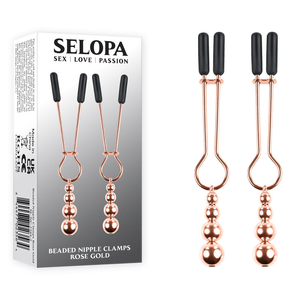 Selopa BEADED NIPPLE CLAMPS - Rose Gold - Rose Gold Nipple Clamps - Set of 2 - SL-NC-3564-2