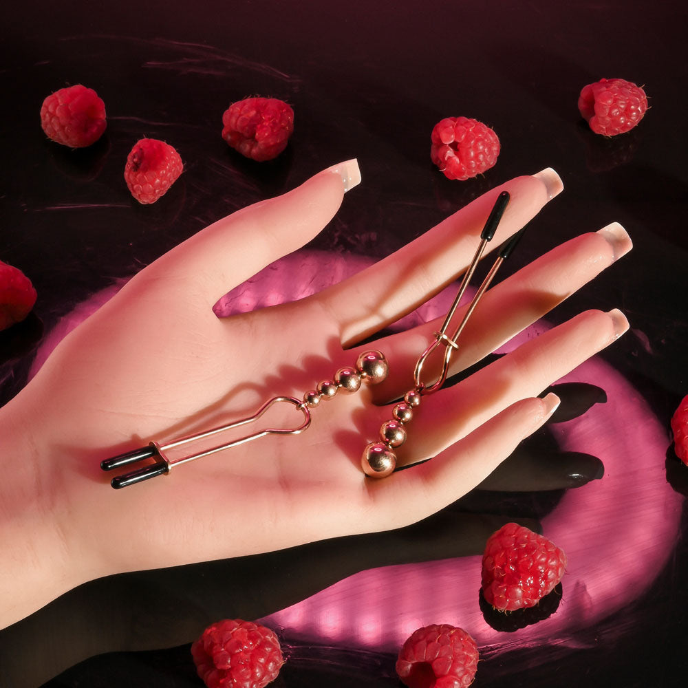 Selopa BEADED NIPPLE CLAMPS - Rose Gold - Rose Gold Nipple Clamps - Set of 2 - SL-NC-3564-2