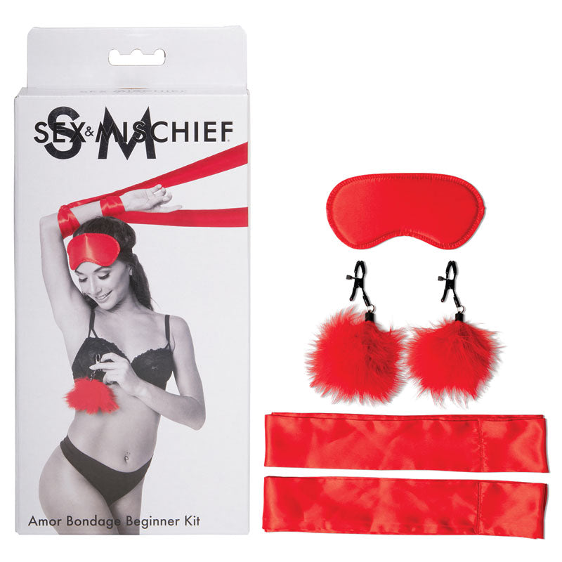 Sex & Mischief Amor Bondage Beginner Kit - Red - 5 Piece Set - SS09805