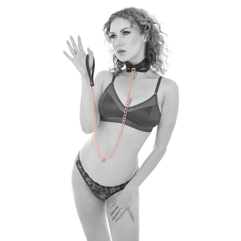 Sex & Mischief Brat Collar & Leash - Rose Gold/Black Restraint - SS09841