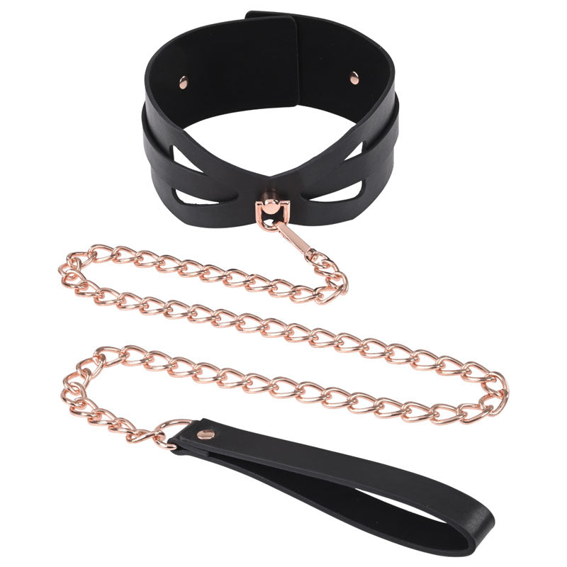 Sex & Mischief Brat Collar & Leash - Rose Gold/Black Restraint - SS09841