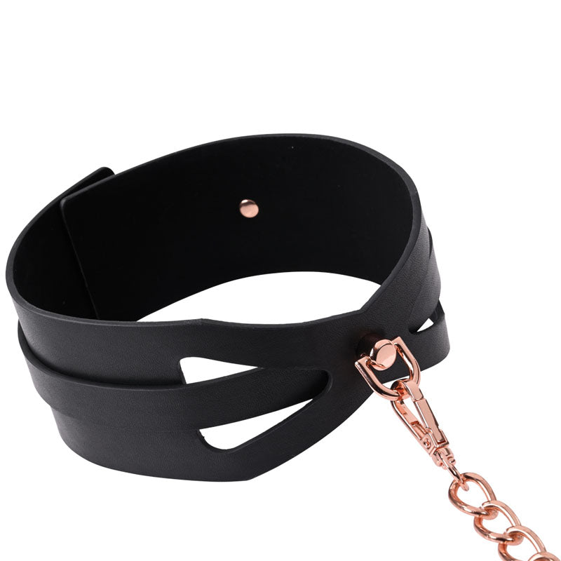 Sex & Mischief Brat Collar & Leash - Rose Gold/Black Restraint - SS09841