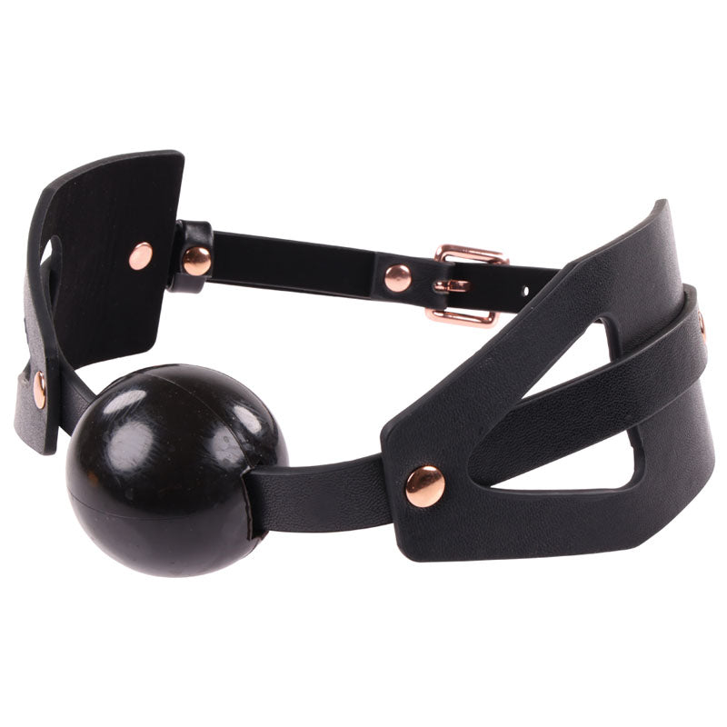 Sex & Mischief Brat Ball Gag - Black/Rose Gold Mouth Restraint - SS09842