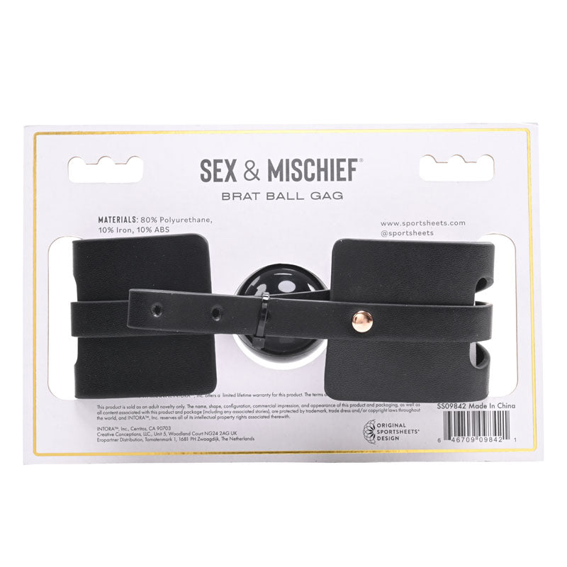Sex & Mischief Brat Ball Gag - Black/Rose Gold Mouth Restraint - SS09842