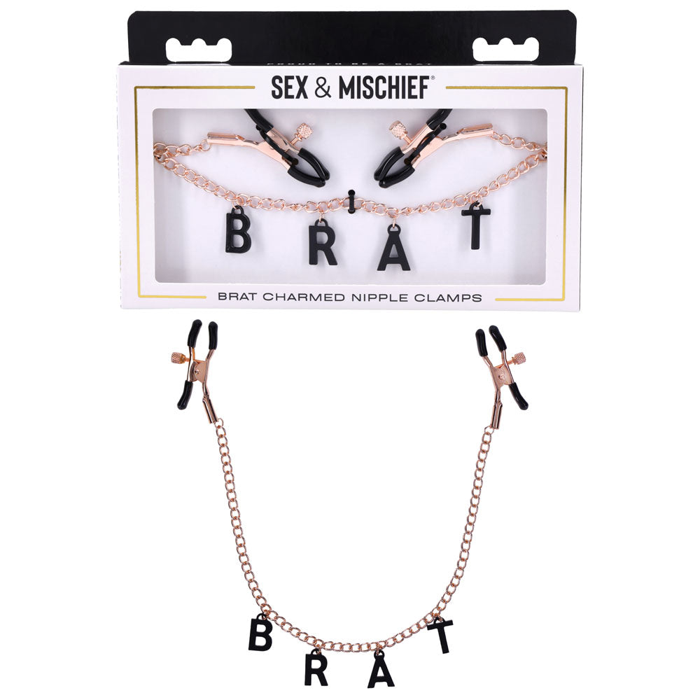 Sex & Mischief Brat Charmed Nipple Clamps - Rose Gold Nipple Clamps with 45 cm Chain - SS09847
