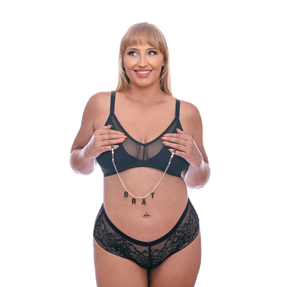 Sex & Mischief Brat Charmed Nipple Clamps - Rose Gold Nipple Clamps with 45 cm Chain - SS09847