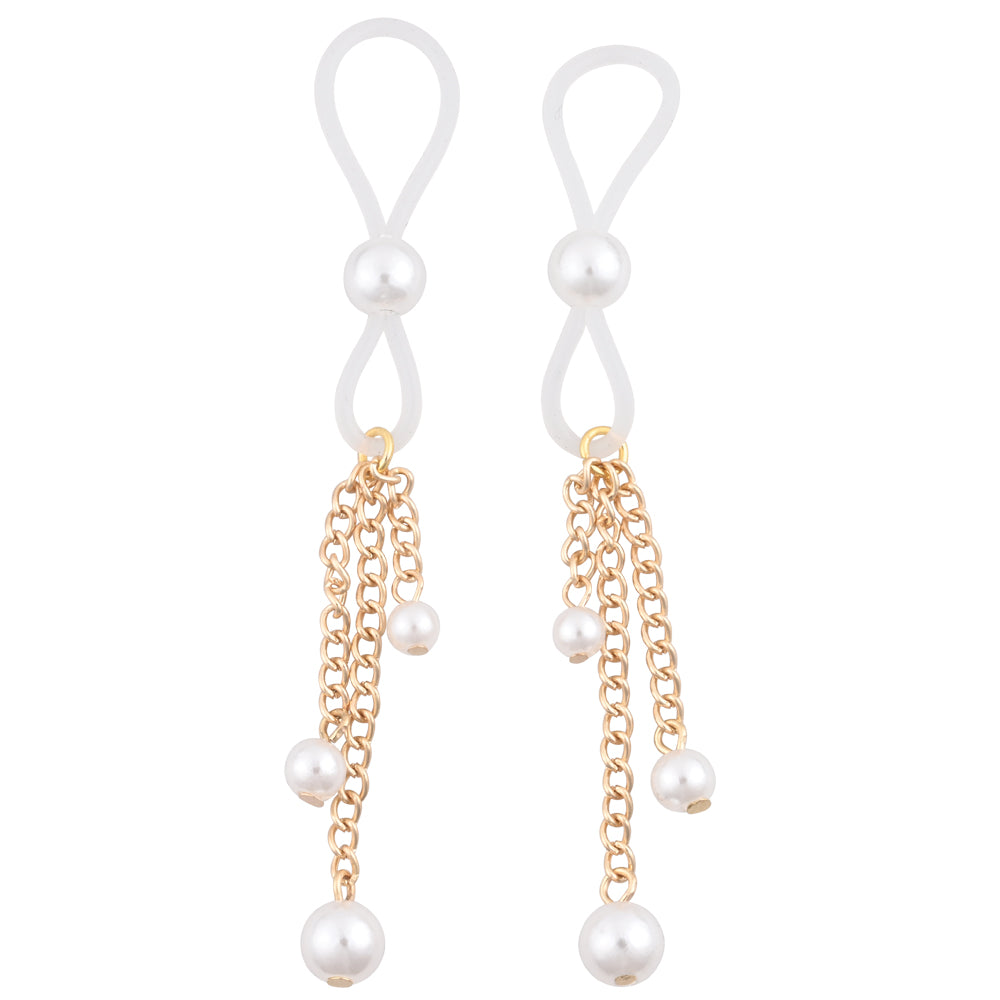 Sex & Mischief Pearl Nipple Ties - Gold/Pearl Nipple Restraints - Set of 2 - SS09858