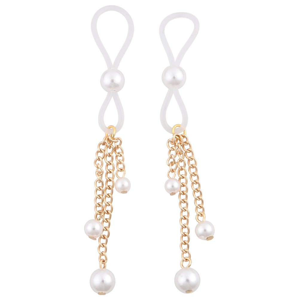 Sex & Mischief Pearl Nipple Ties - Gold/Pearl Nipple Restraints - Set of 2 - SS09858