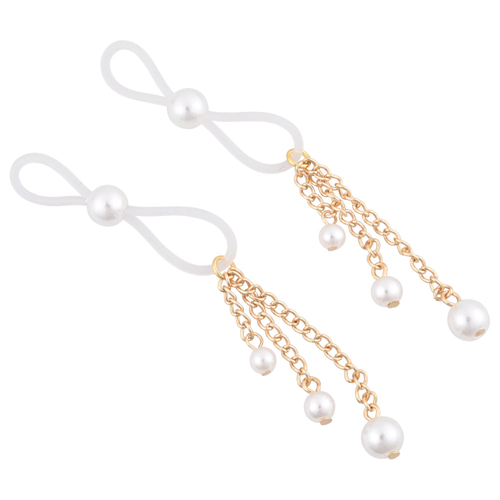 Sex & Mischief Pearl Nipple Ties - Gold/Pearl Nipple Restraints - Set of 2 - SS09858