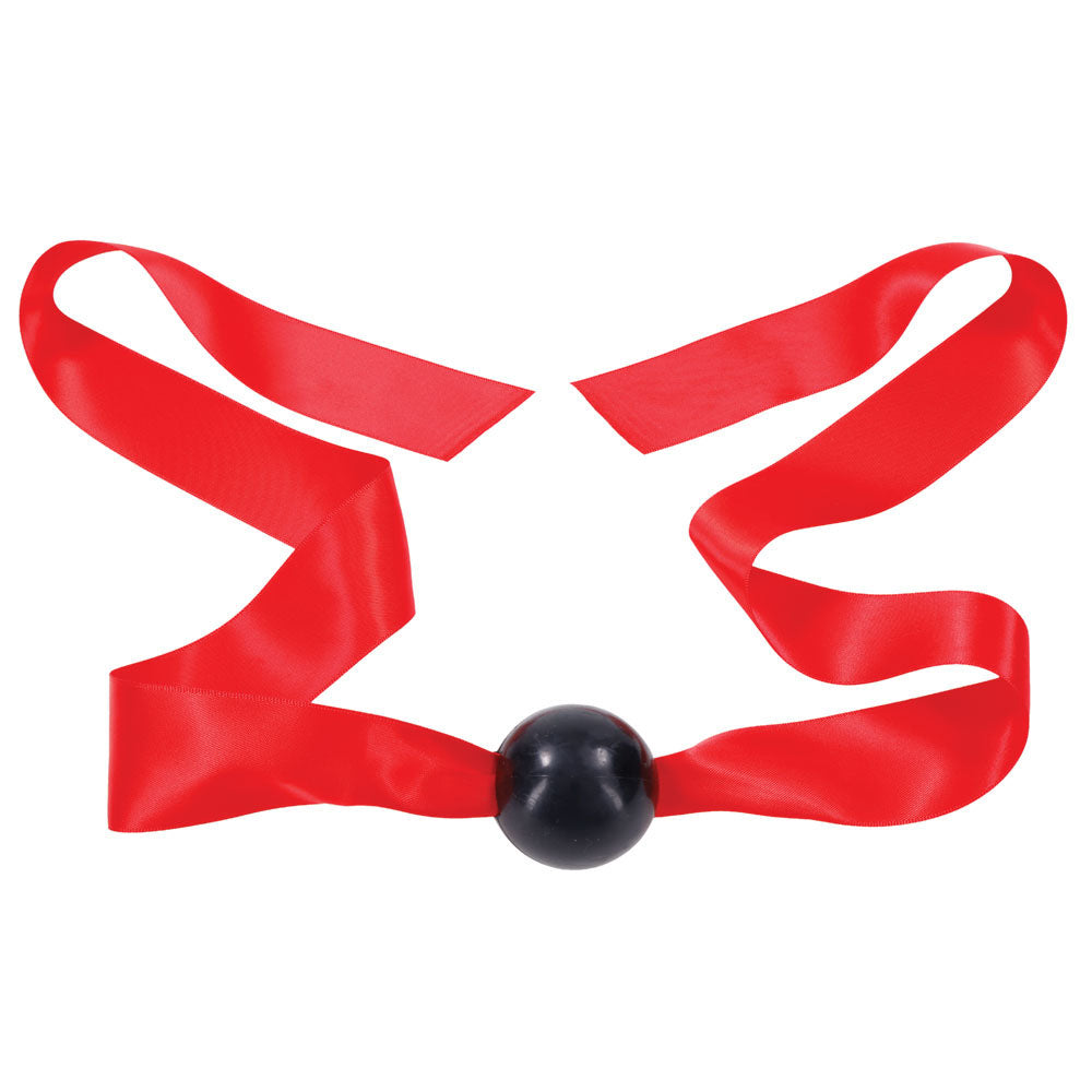 Sex & Mischief Amor Satin Ball Gag - Red/Black Mouth Restraint - SS09957