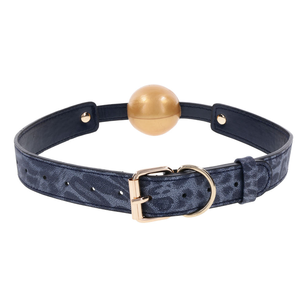 Sex & Mischief Cougar Ball Gag - Navy Blue/Gold Mouth Restraint - SS09973