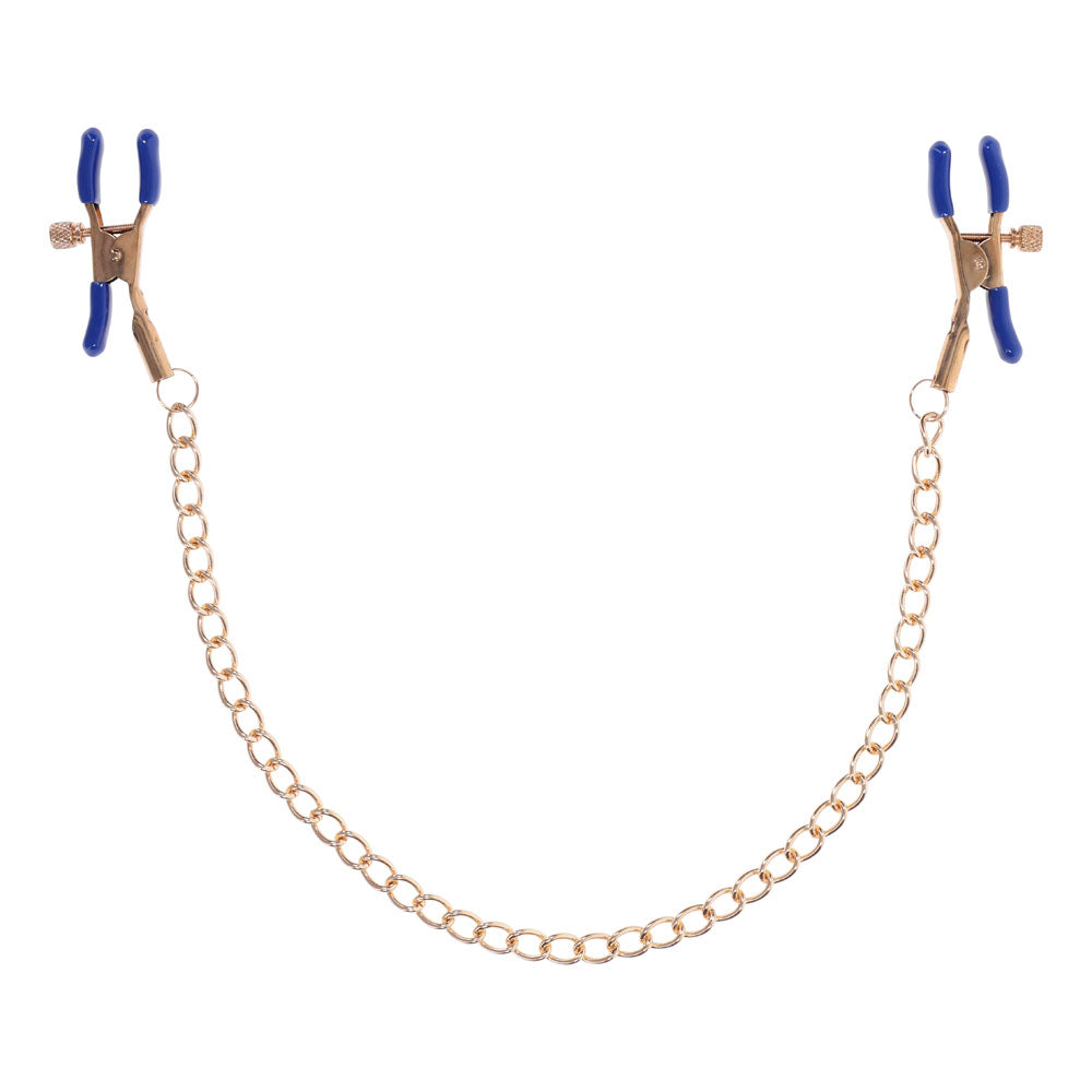 Sex & Mischief Cougar Chained Nipple Clamps - Gold Nipple Clamps with Cougar Chain - SS09979