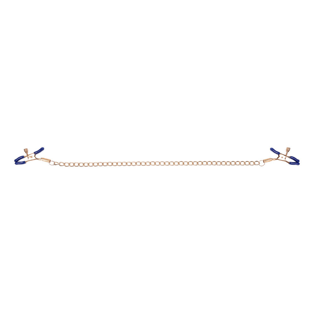 Sex & Mischief Cougar Chained Nipple Clamps - Gold Nipple Clamps with Cougar Chain - SS09979