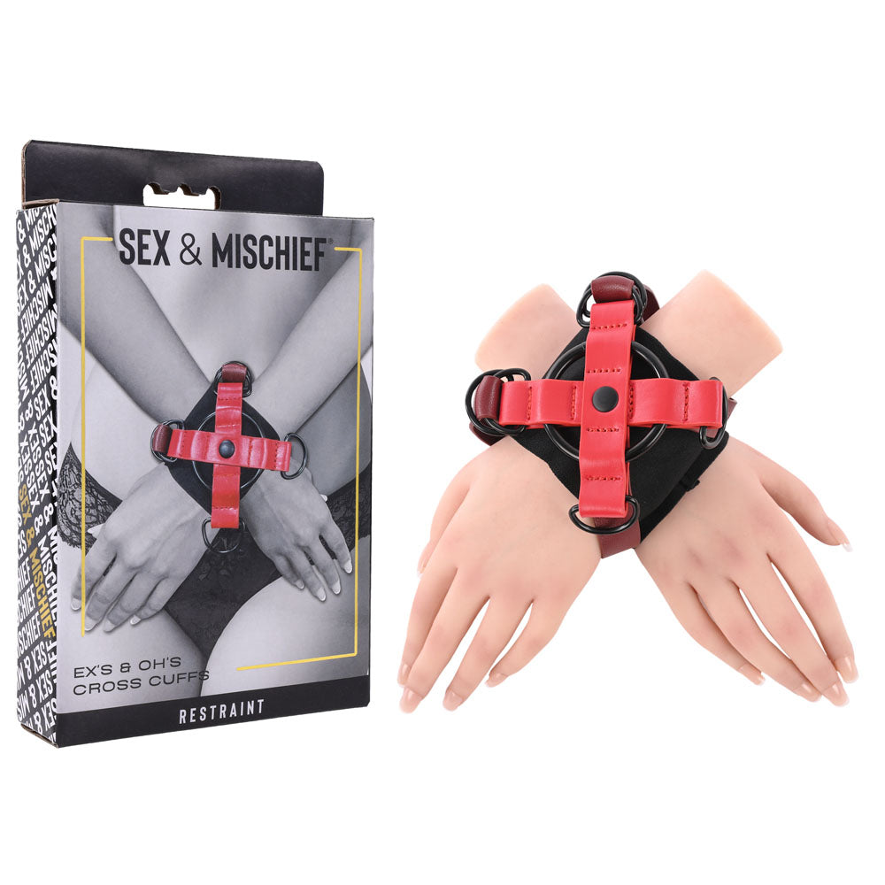 S&M Exs & Ohs Cross Cuffs - Red/Black Restraints - SS09981