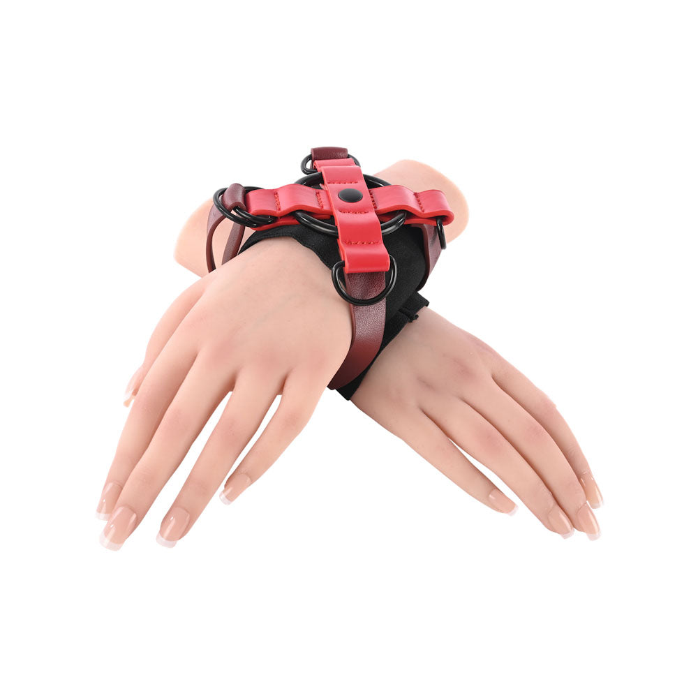 S&M Exs & Ohs Cross Cuffs - Red/Black Restraints - SS09981