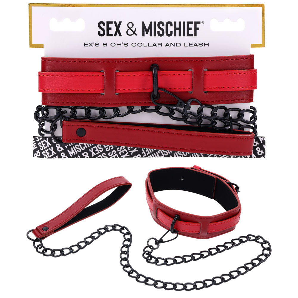 S&M Exs & Ohs Collar and Leash - Red Neck Restraint - SS09982
