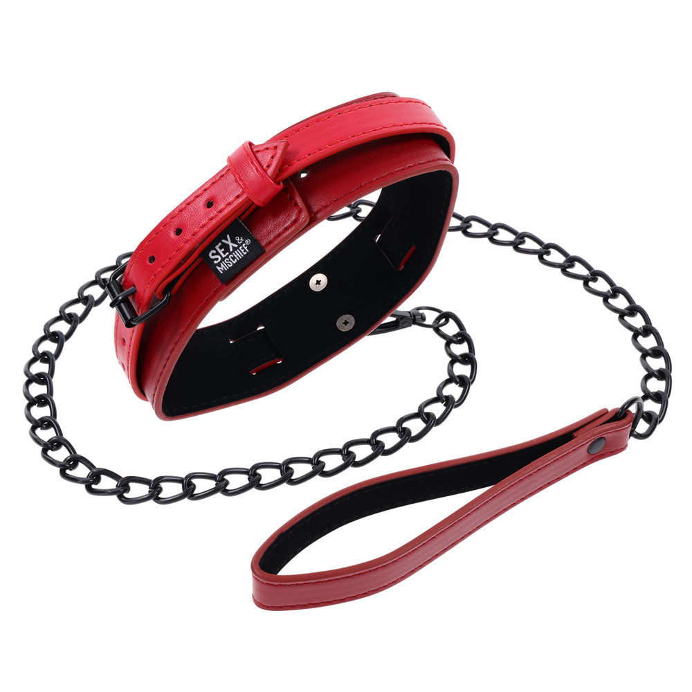 S&M Exs & Ohs Collar and Leash - Red Neck Restraint - SS09982