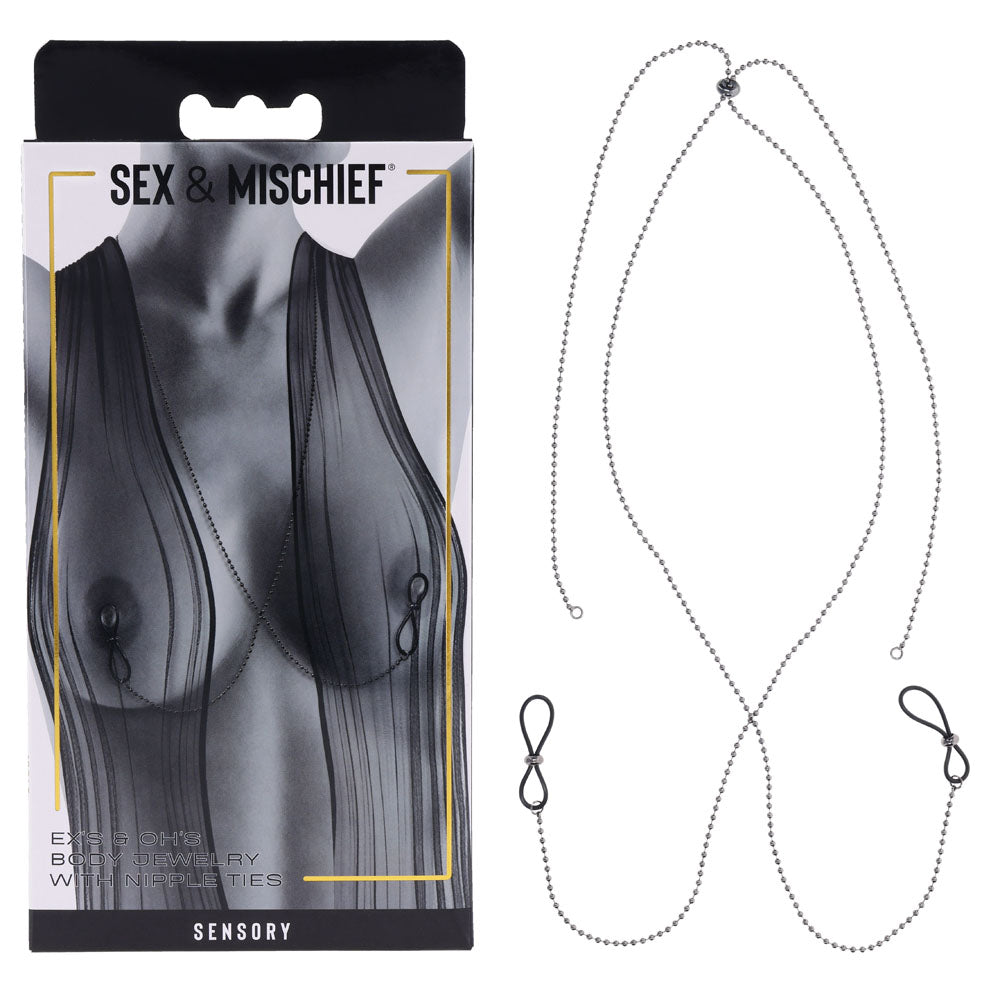 S&M Exs & Ohs Body Jewelry with Nipple Ties - Metal Chain with Nipple Ties - SS09987