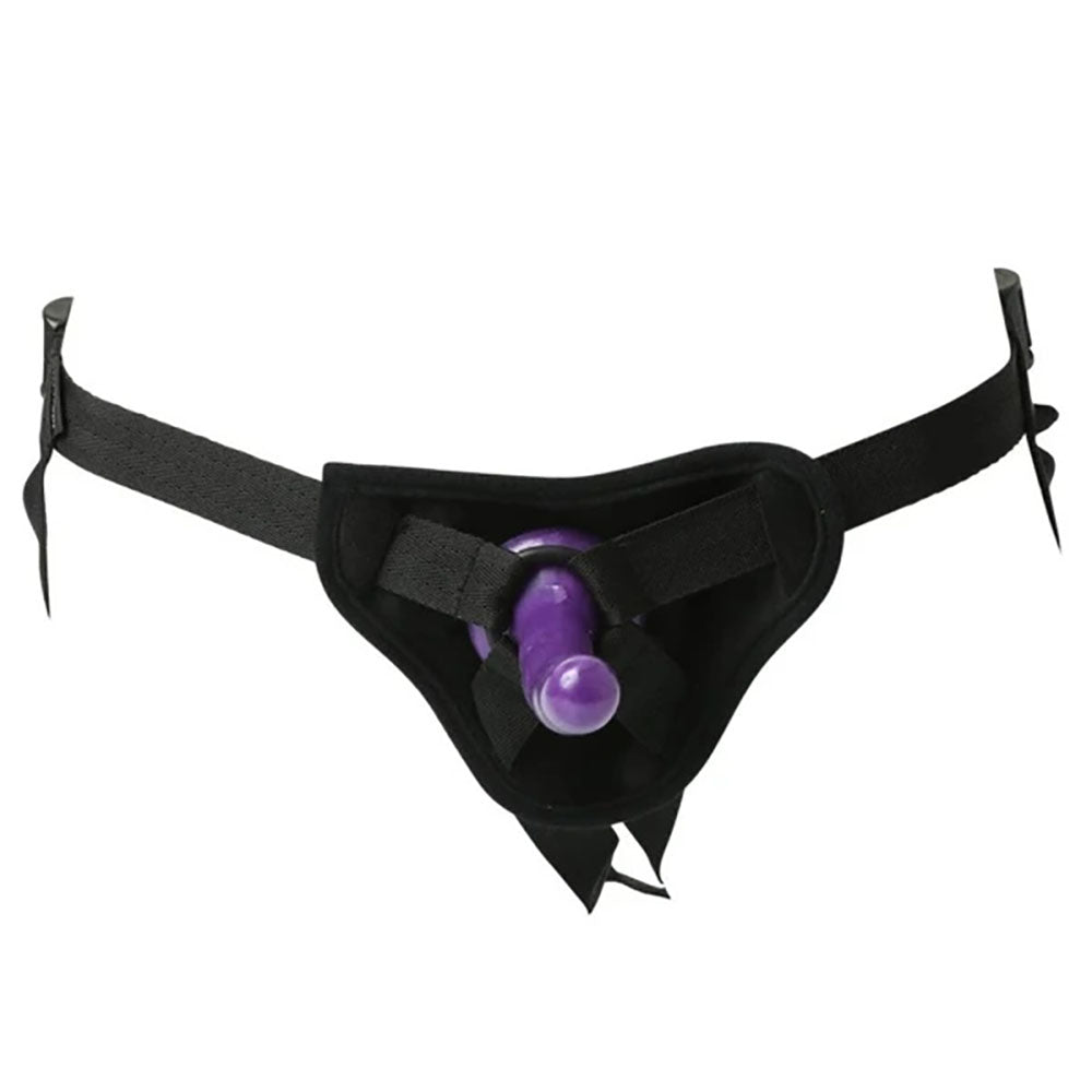 Sex & Mischief Strap-On & Silicone Dildo Kit - Black/Purple Adjustable Strap-On - SS10065
