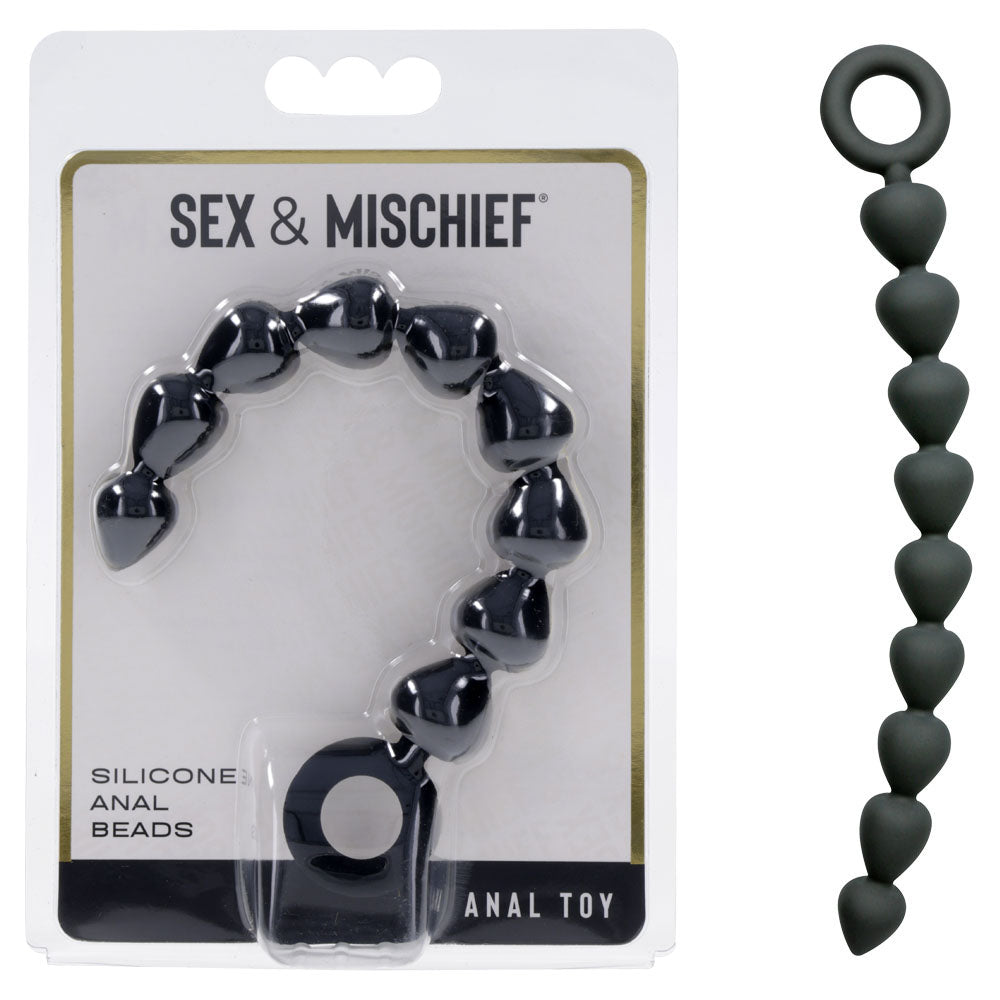 Sex & Mischief Silicone Anal Beads - Black - Black 22.9 cm Anal Beads - SS10074