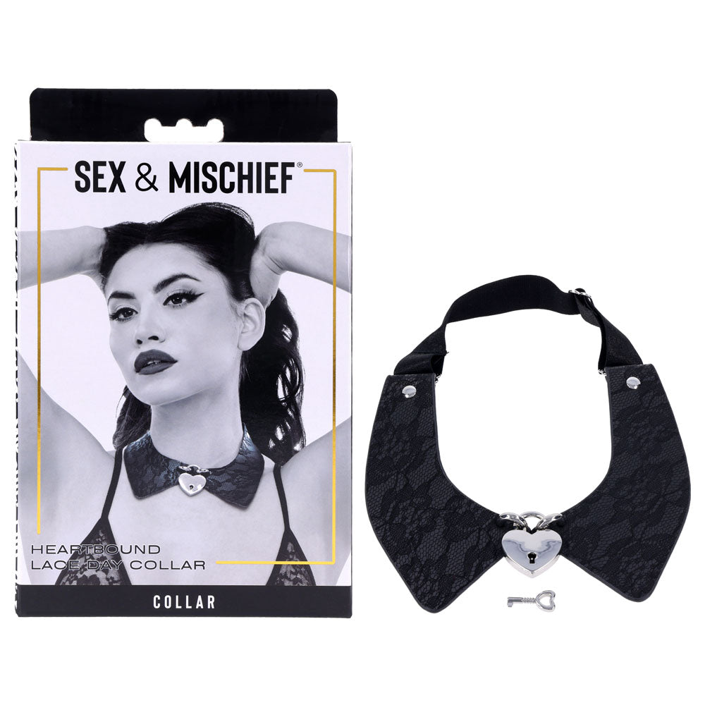 Sex & Mischief Heartbound Lace Day Collar - Black Submission Collar - SS10103