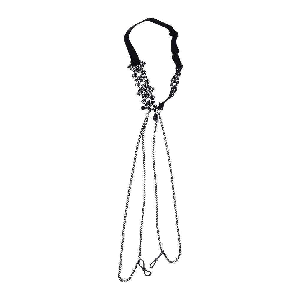 Sex & Mischief Lace Collar with Nipple Ties - Black Neck and Nipple Restraints - SS10104