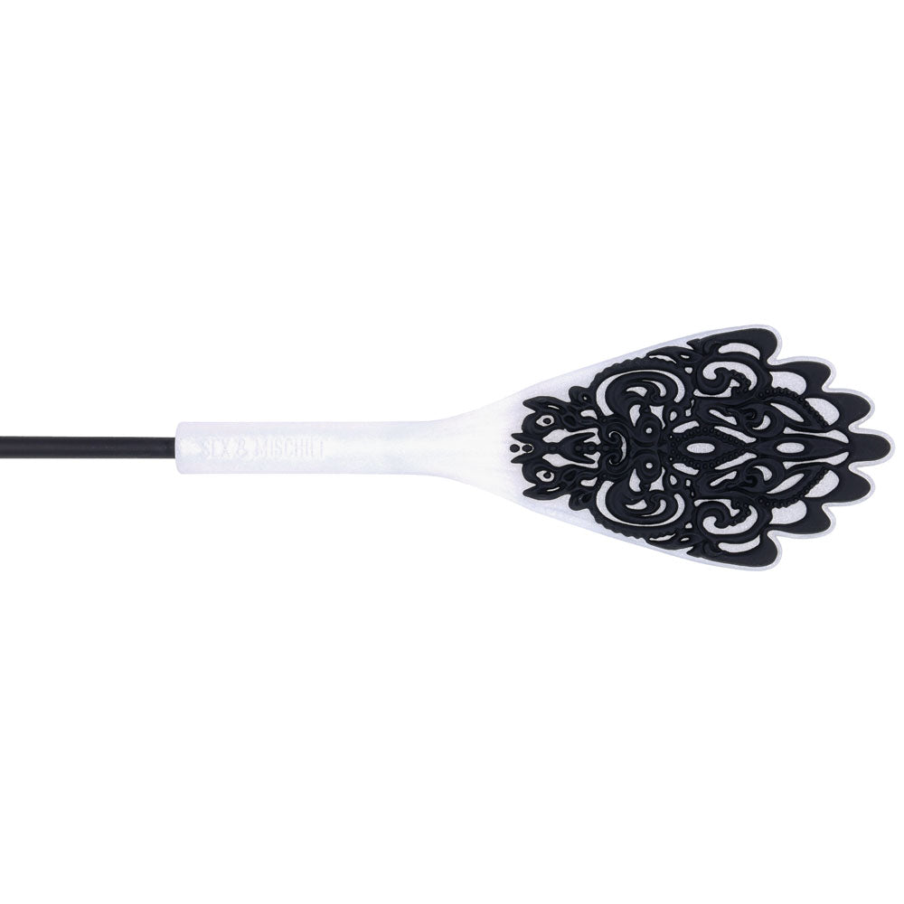 Sex & Mischief Lace Silicone Crop - Black/White 50 cm Crop Whip - SS10108