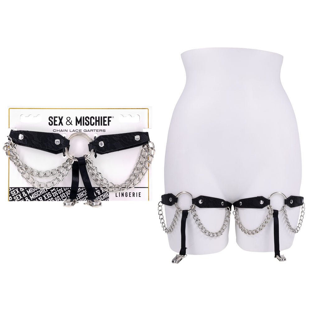 Sex & Mischief Chain Lace Garters - Black/Metal Garters - SS10110