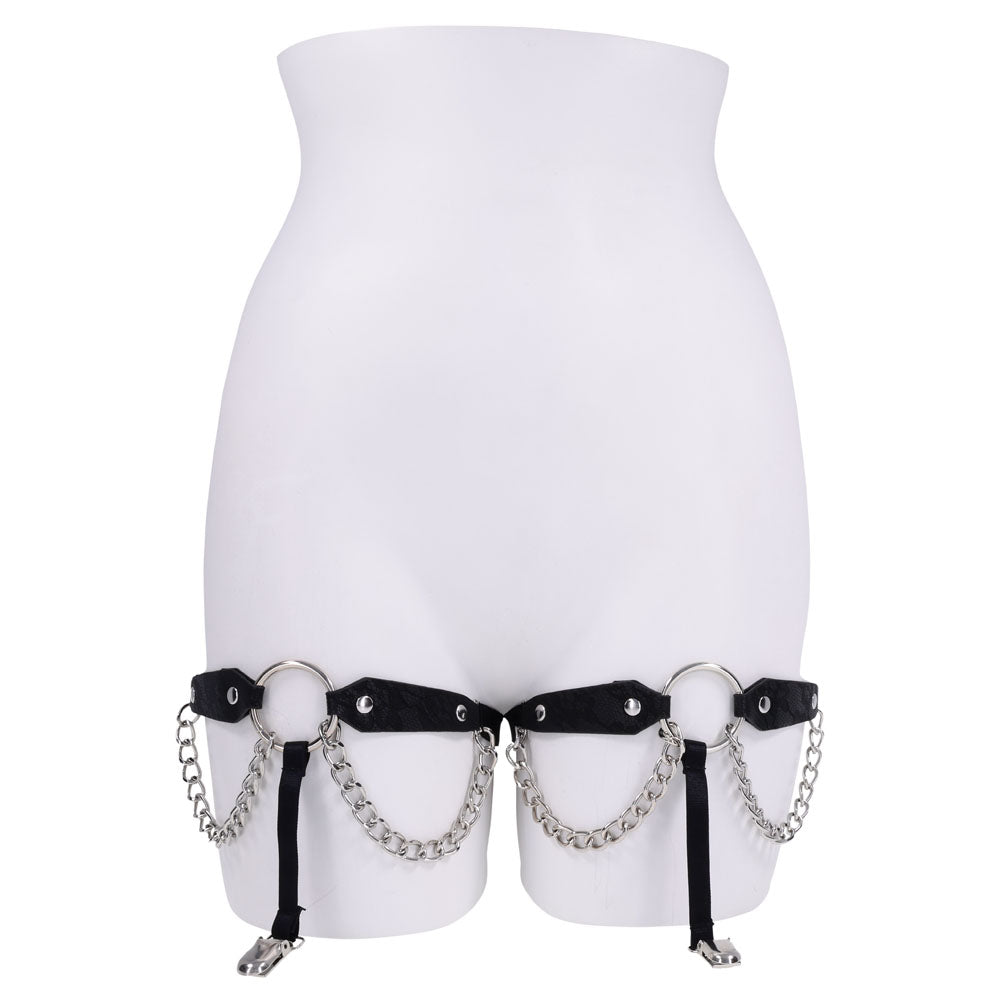 Sex & Mischief Chain Lace Garters - Black/Metal Garters - SS10110