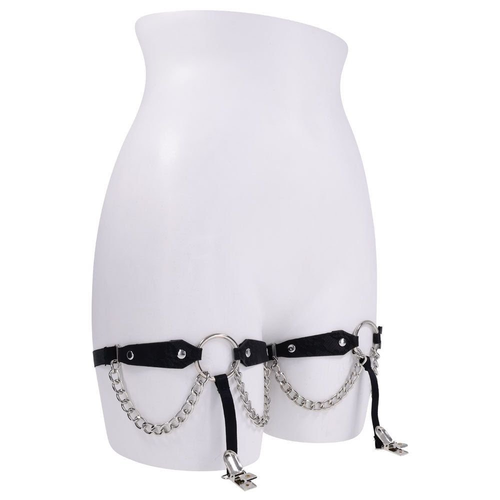 Sex & Mischief Chain Lace Garters - Black/Metal Garters - SS10110