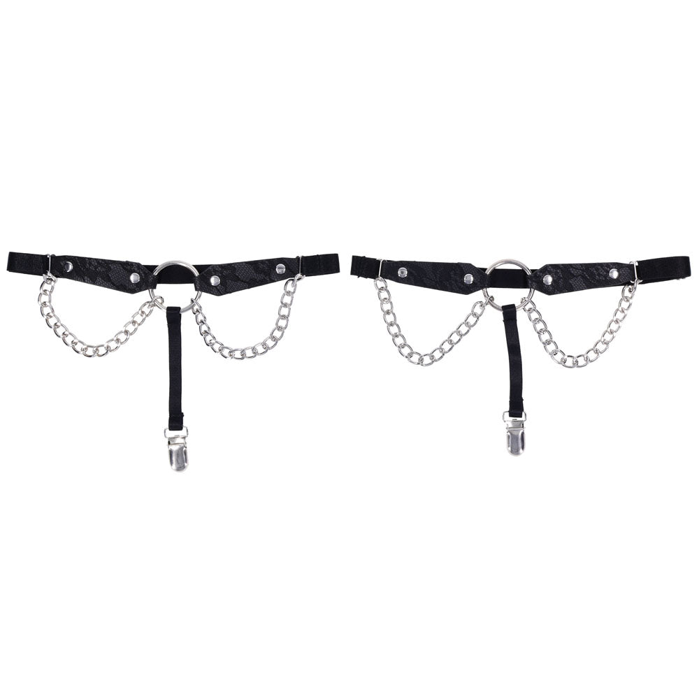 Sex & Mischief Chain Lace Garters - Black/Metal Garters - SS10110
