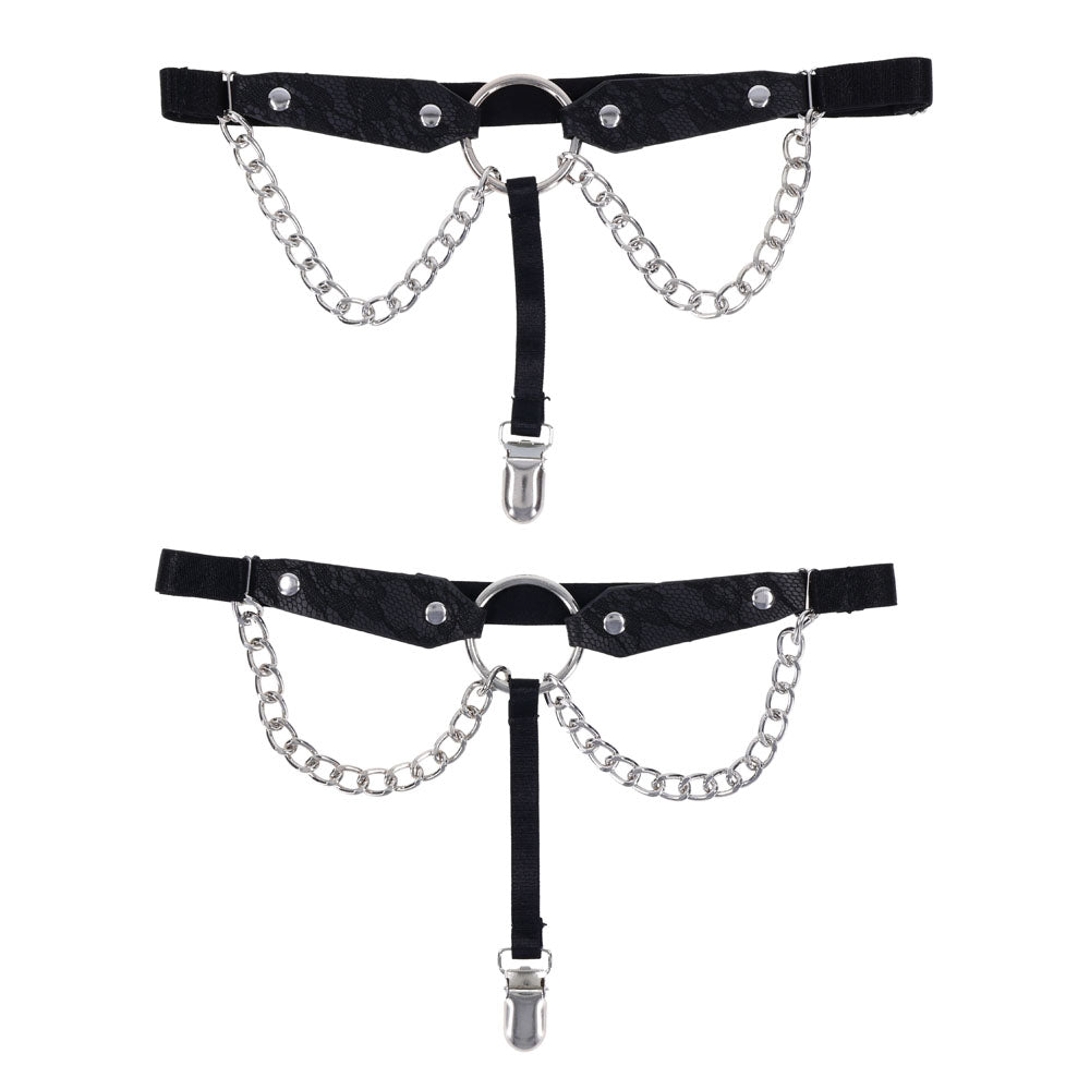Sex & Mischief Chain Lace Garters - Black/Metal Garters - SS10110