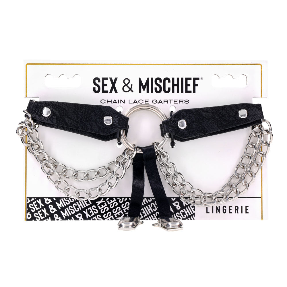 Sex & Mischief Chain Lace Garters - Black/Metal Garters - SS10110