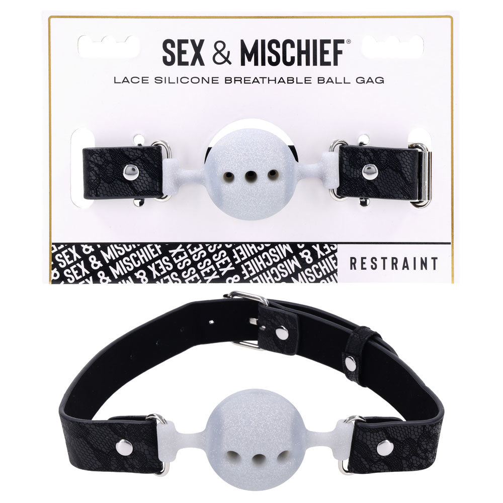 Sex & Mischief Lace Silicone Breathable Ball Gag - Black/Grey Mouth Restraint - SS10112