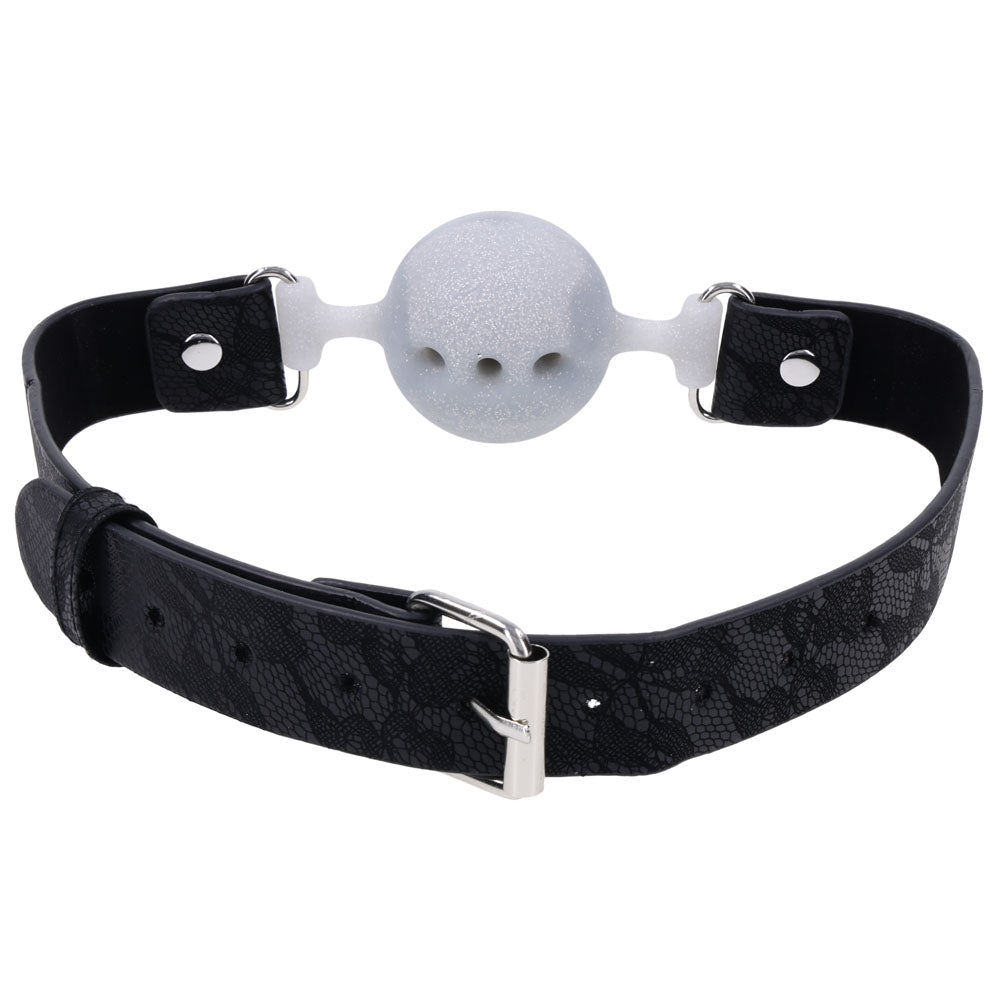 Sex & Mischief Lace Silicone Breathable Ball Gag - Black/Grey Mouth Restraint - SS10112