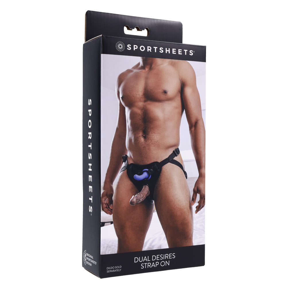 SPORTSHEETS Dual Desires Strap On - Black Adjustable Strap-On Harness (No Probe Included) - SS31003