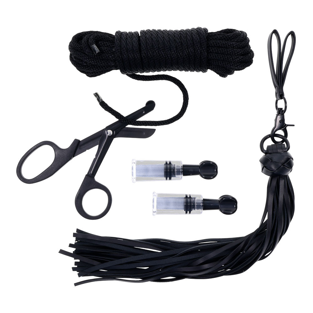 SPORTSHEETS Tied and Twisted Bondage Kit - Black Bondage Kit - 5 Piece Set - SS32406