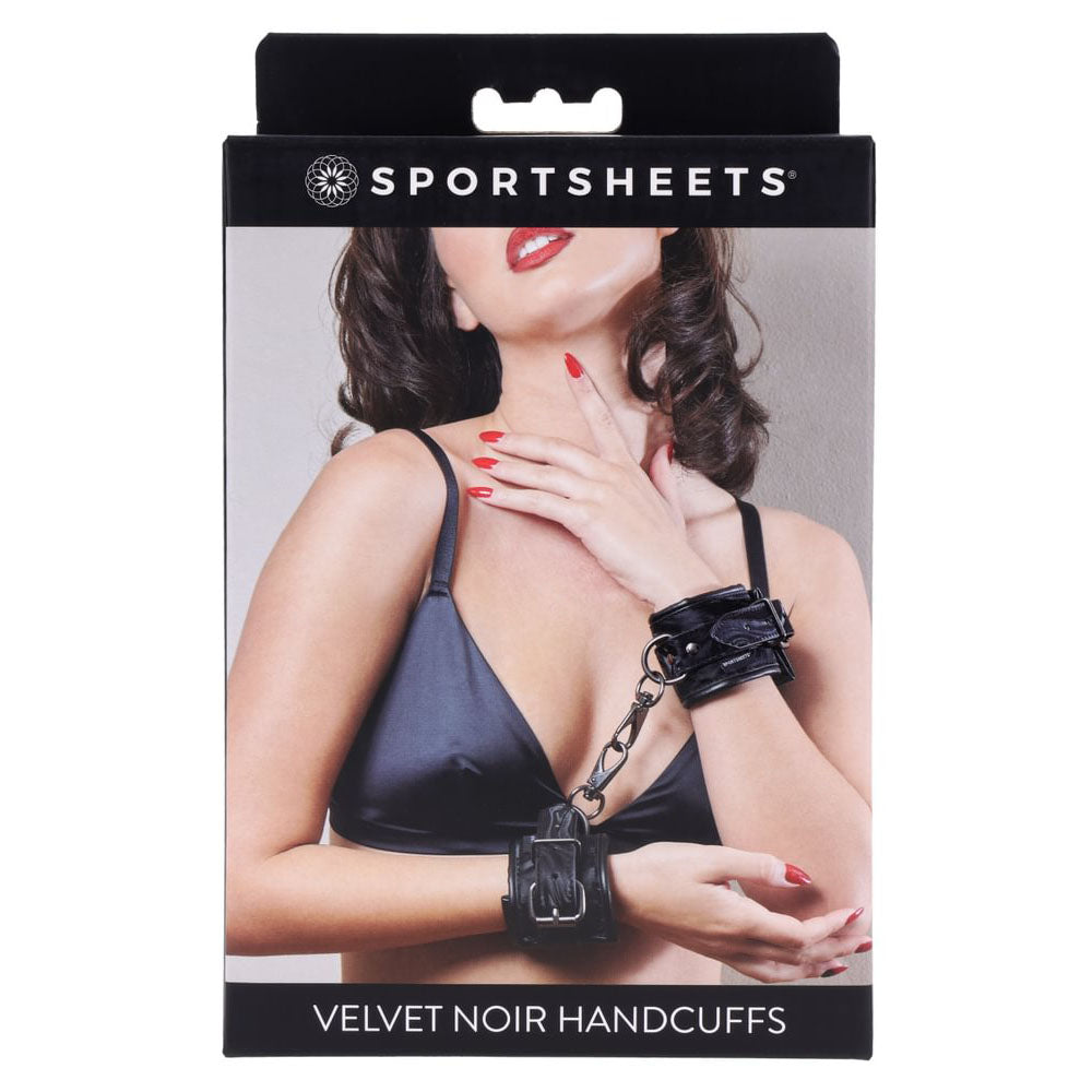 SPORTSHEETS Velvet Noir Handcuffs - Black Adjustable Cuff Restraints - SS37001
