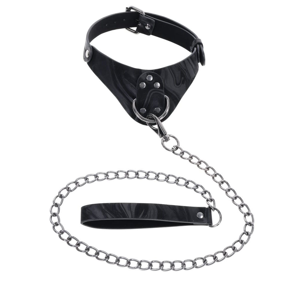 SPORTSHEETS Velvet Noir Collar & Leash - Black Restraint & Leash - SS37002