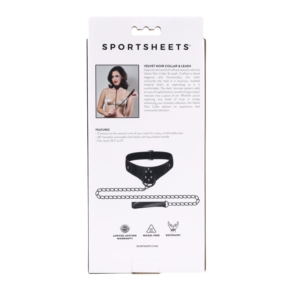 SPORTSHEETS Velvet Noir Collar & Leash - Black Restraint & Leash - SS37002