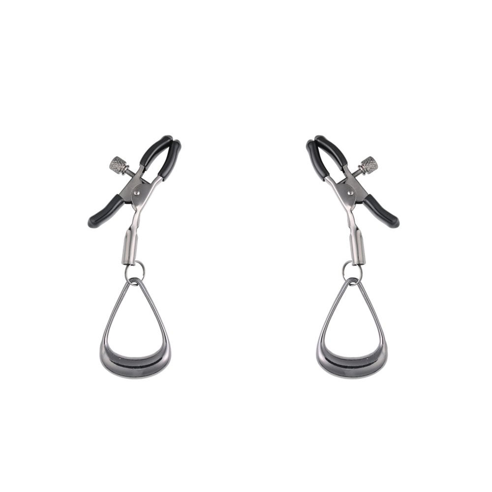 SPORTSHEETS Velvet Noir Tuggable Nipple Clamps - Gunmetal Adjustable Nipple Restraints - SS37005