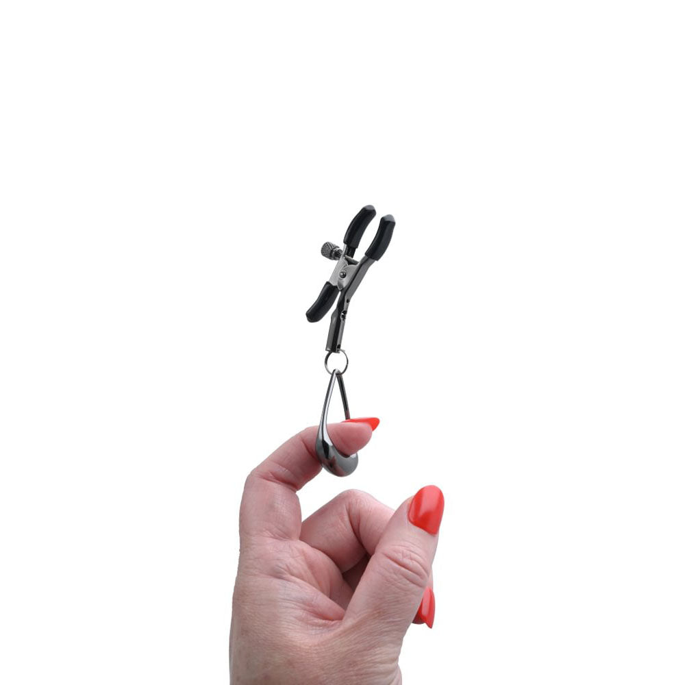 SPORTSHEETS Velvet Noir Tuggable Nipple Clamps - Gunmetal Adjustable Nipple Restraints - SS37005