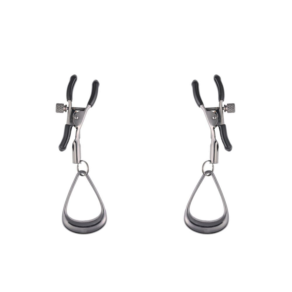SPORTSHEETS Velvet Noir Tuggable Nipple Clamps - Gunmetal Adjustable Nipple Restraints - SS37005