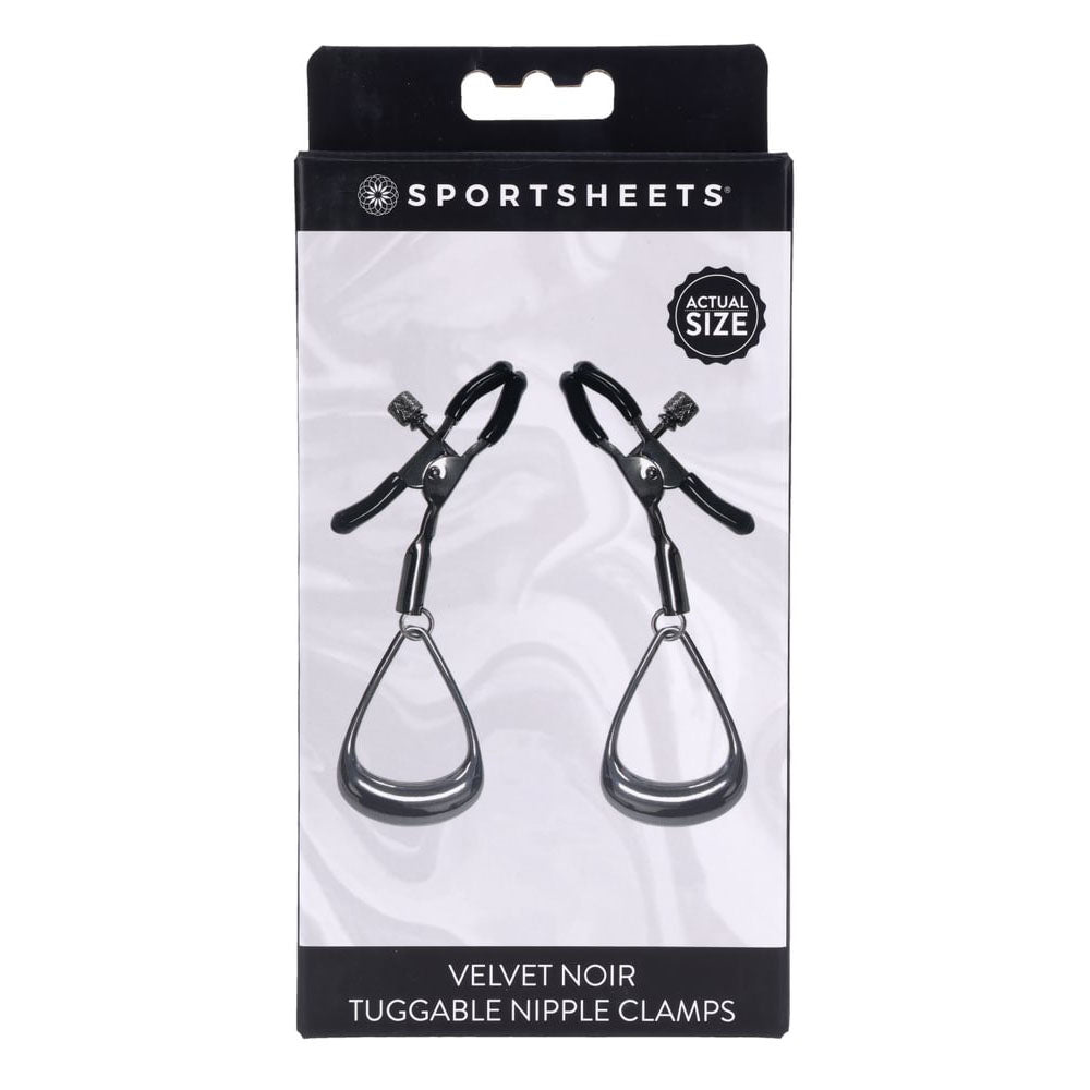 SPORTSHEETS Velvet Noir Tuggable Nipple Clamps - Gunmetal Adjustable Nipple Restraints - SS37005